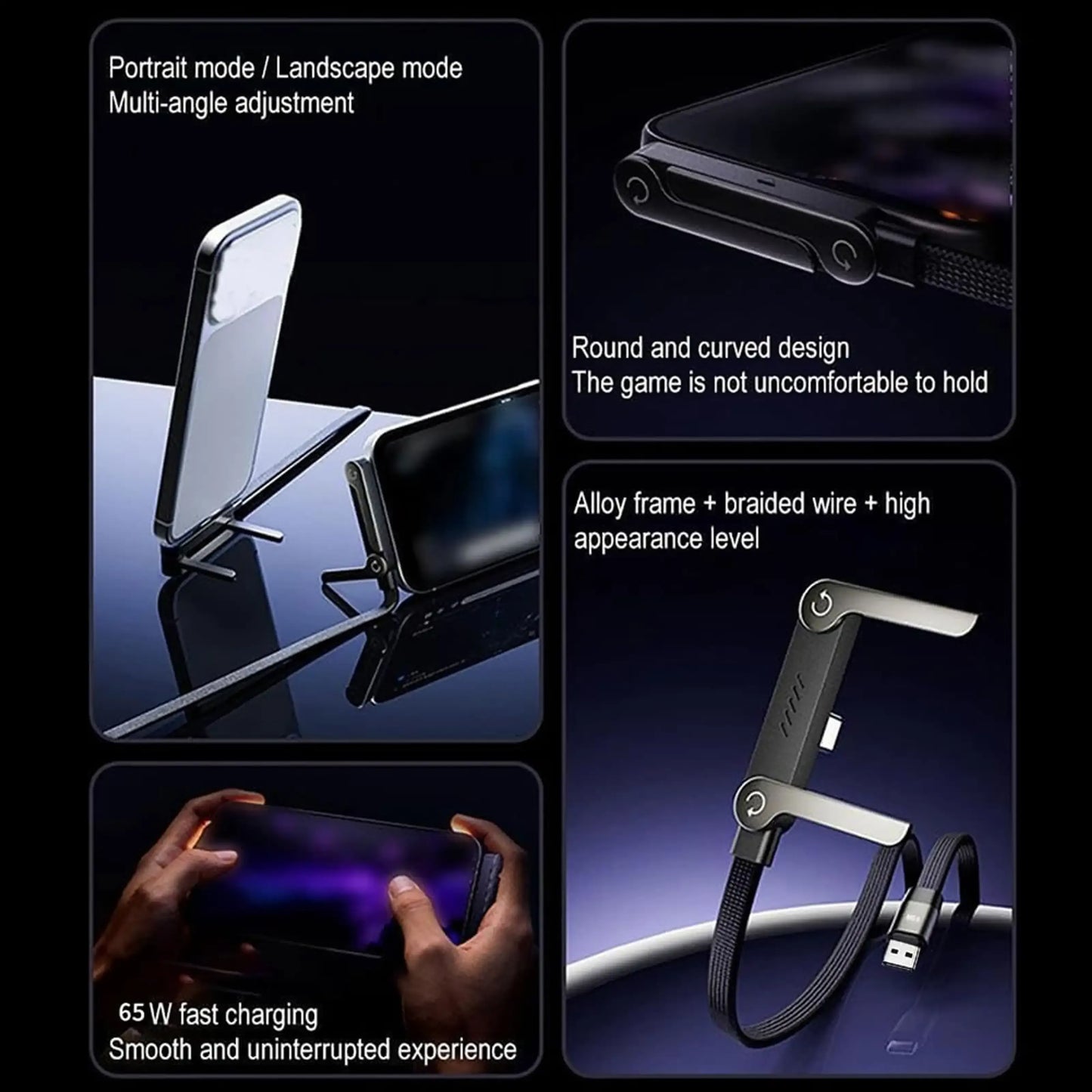Ultimate 65W Fast Charging Gamer Cable with Built-in Phone Stand